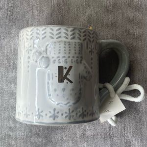 NWT Anthropologie | White "K" Snowcap Monogram Holiday Mug